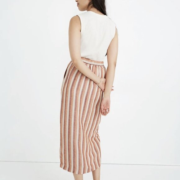Madewell Pull-On Wrap Midi Skirt in Stripe - Picture 2 of 8